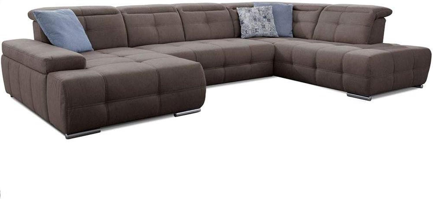 Cavadore Wohnlandschaft Mistrel mit Schlaffunktion / U-Form Bettsofa mit leichter Fleckentfernung dank Soft Clean / Geeignet für Haushalte mit Kindern, Haustieren /343 x 77 x 228 / braun Bild 1