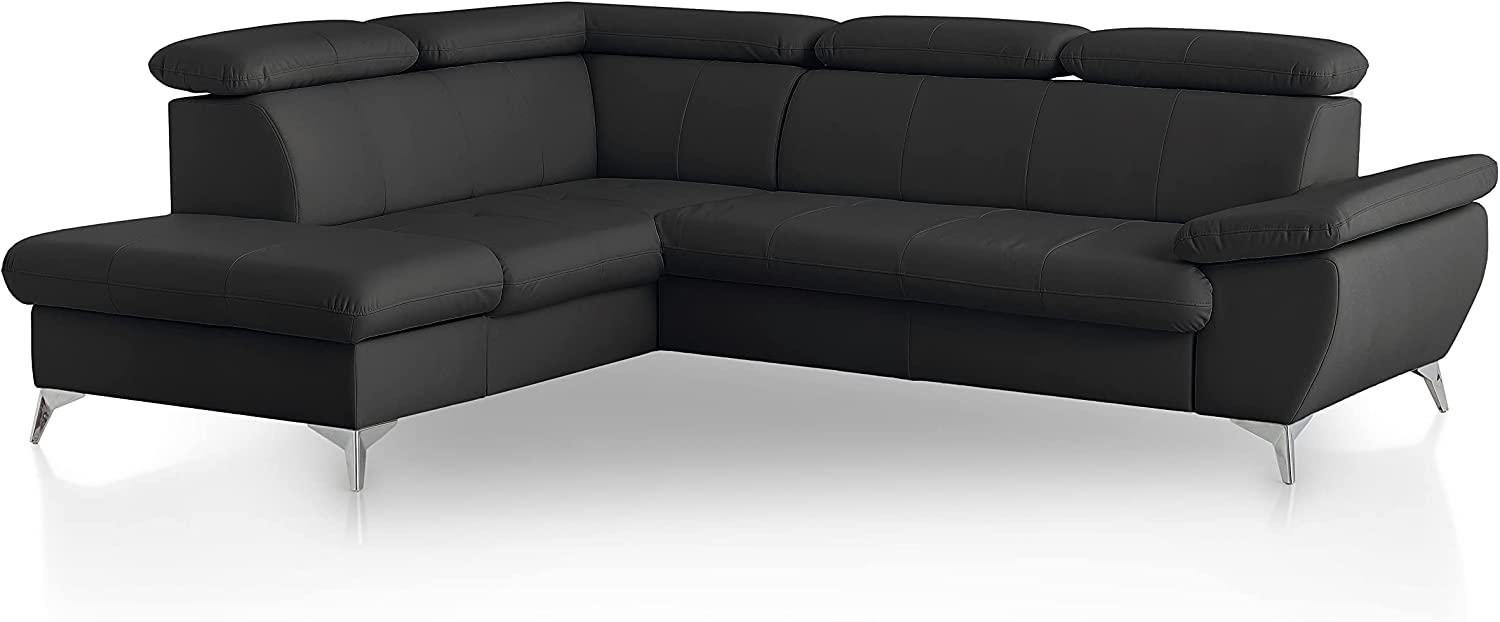 Mivano Eckcouch Gisele / Ecksofa mit Schlaffunktion, Stauraum, Armteilfunktion und Kopfteilverstellung / 256 x 83 x 209 / Kunstleder, Schwarz Bild 1