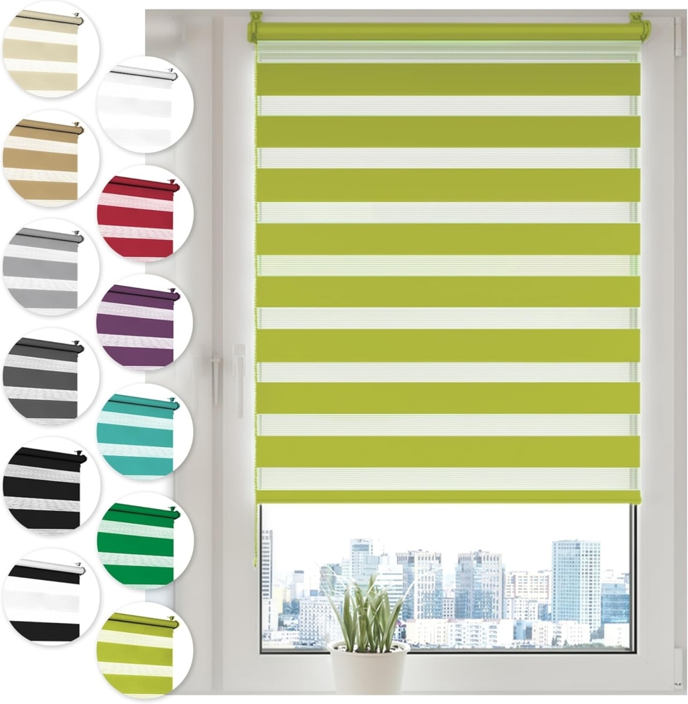 Doppelrollo Klemmfix ohne Bohren 105x210 cm Olivgrün Duo Rollo Klemmrollo Sonnenschutzrollo Fensterrollo für Fenster & Türen Zebrarollo Seitenzugrollo Bild 1