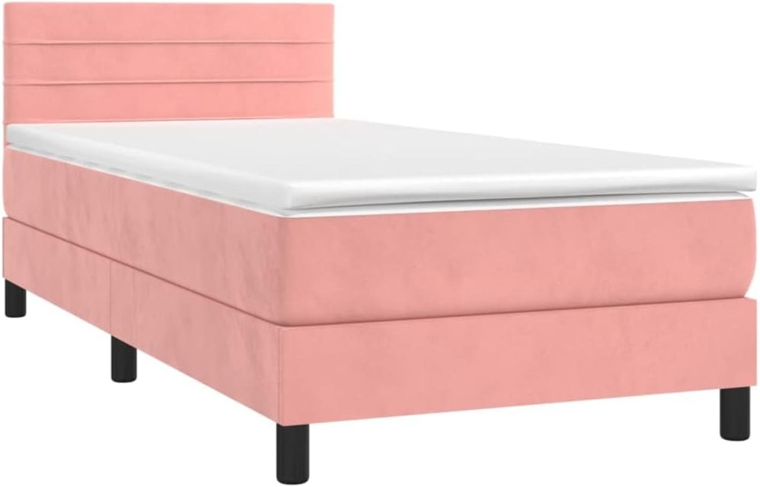 vidaXL Boxspringbett mit Matratze Rosa 90x200 cm Samt, Härtegrad: H2 [3141346] Bild 1