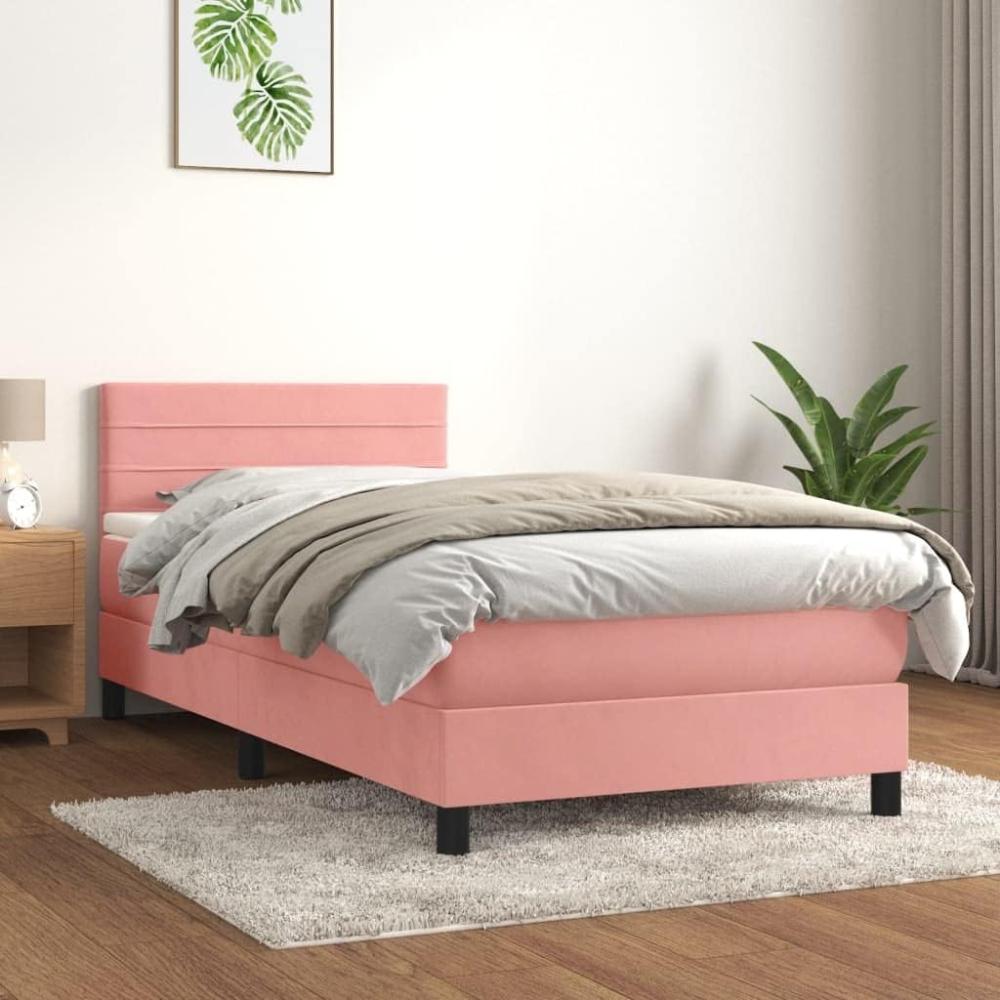 vidaXL Boxspringbett mit Matratze Rosa 90x200 cm Samt, Härtegrad: H2 [3141346] Bild 1