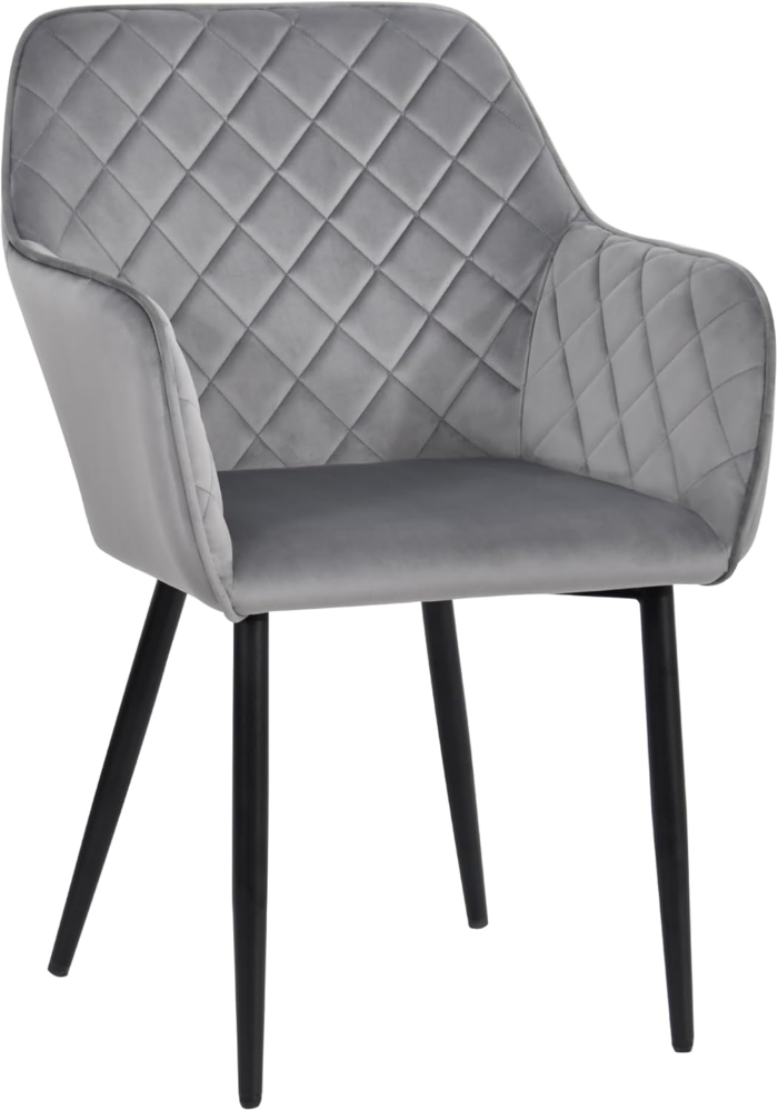 Duhome Armlehnstuhl Esszimmer Samt, Sessel mit Rückenlehne Metallbeine Esszimmerstuhl Retro Design Schminkstuhl für Schminktisch Wohnzimmer Schlafzimmer, Grau Bild 1