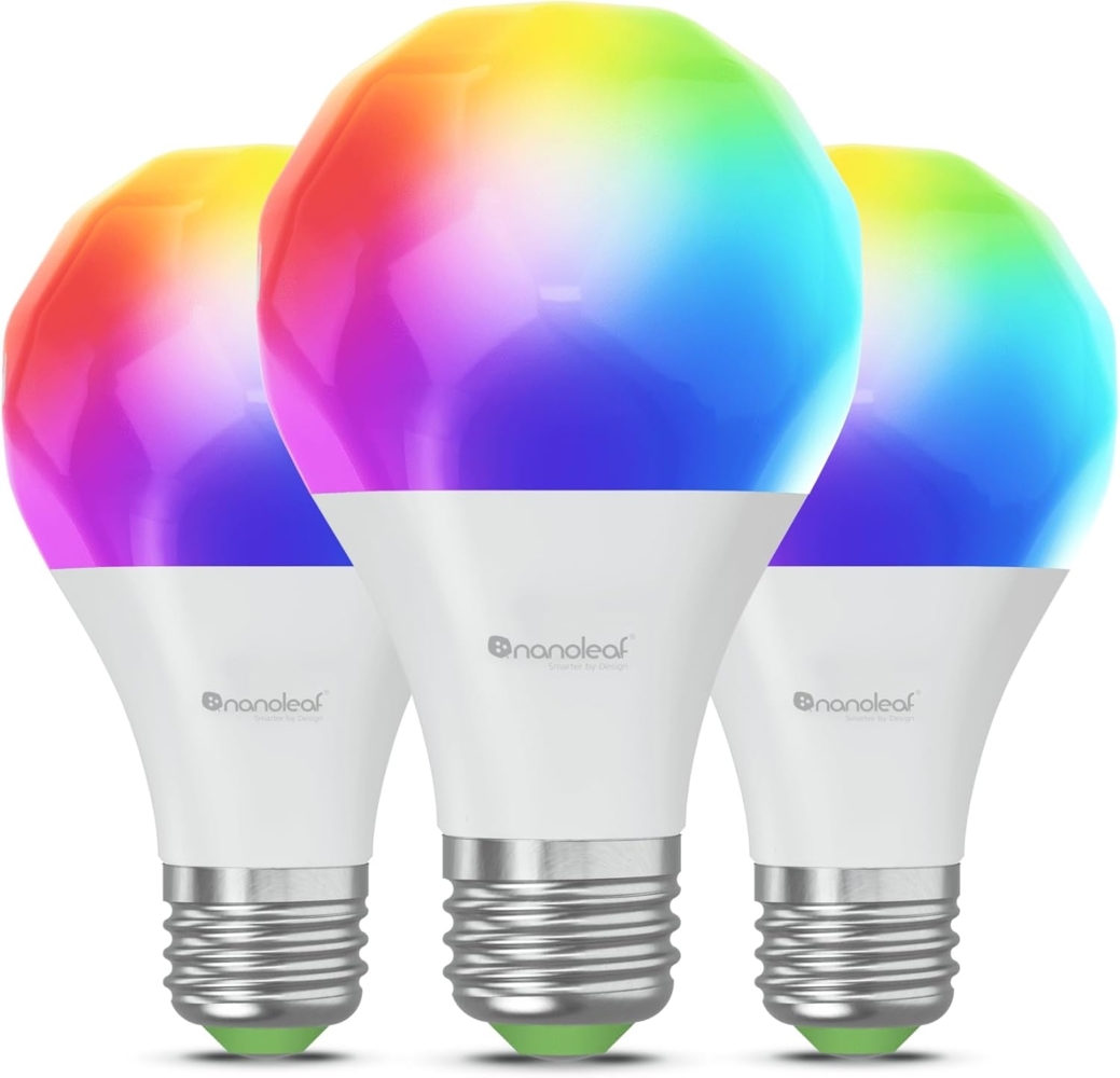 Nanoleaf Matter Essentials Glühbirne, 3 Smarten RGBW E27 LED Lampe - Matter über Thread, Bluetooth 16 Mio. Farben LED Lampe, Bildschirm Sync, Funktioniert mit Google Home Apple, Deko und Gaming Bild 1
