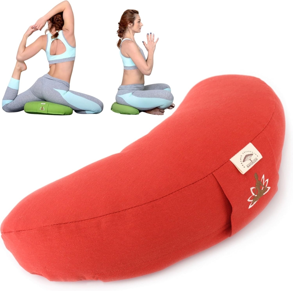 SEI Design Yogakissen Meditationskissen Yogakissen Halbmond mit Buchweizenschalen Füllung, gesticktes Motiv Bild 1