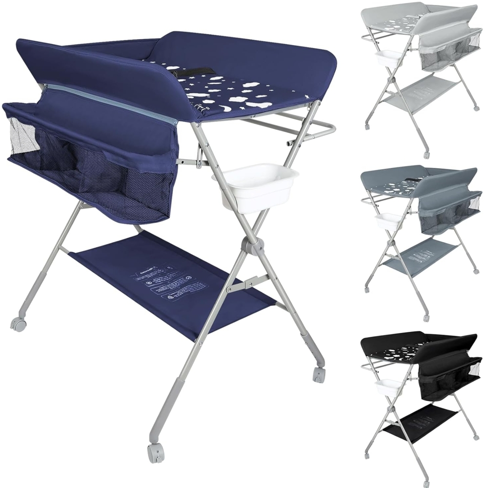 OHMG Baby Wickelkombi Klappbare Wickelkommode,Wickeltisch mit Rollen,Mobiler Wickeltisch mit Wickelauflage,Sicherheitsgurt und Ablagefächern,Wasserdicht und Höhenverstellbar,Stabil Bild 1