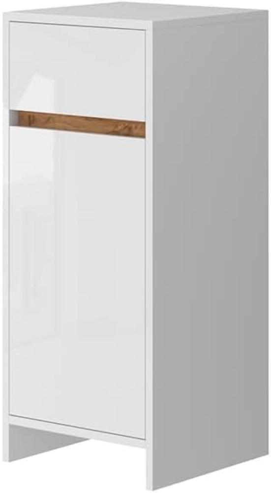 Vicco Midischrank Detmold Weiß Eiche 35 x 82 cm mit Tür und Schublade Bild 1