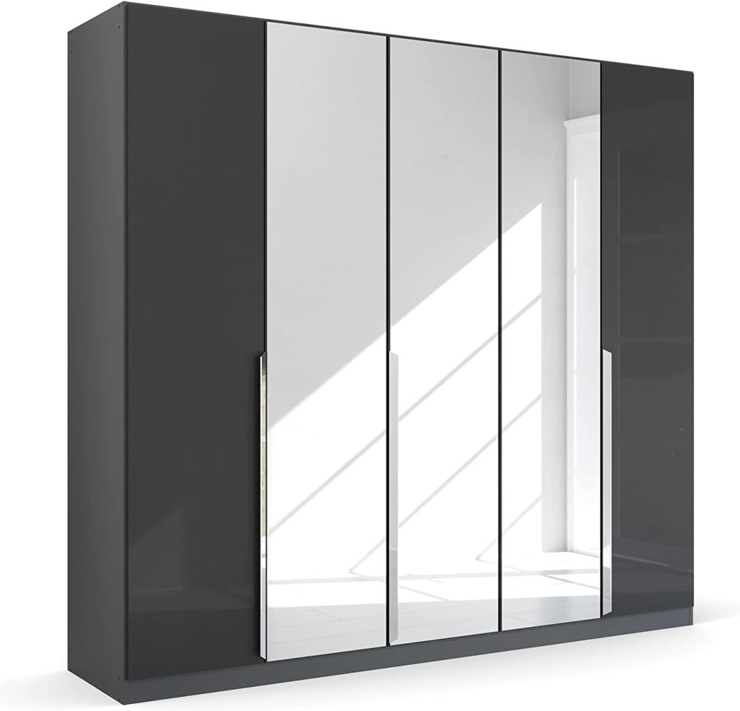 Kleiderschrank Drehtürenschrank Glamour | 5-türig | mit Spiegeltüren | effektgrau Hochglanz / grau metallic | 226x210 Bild 1