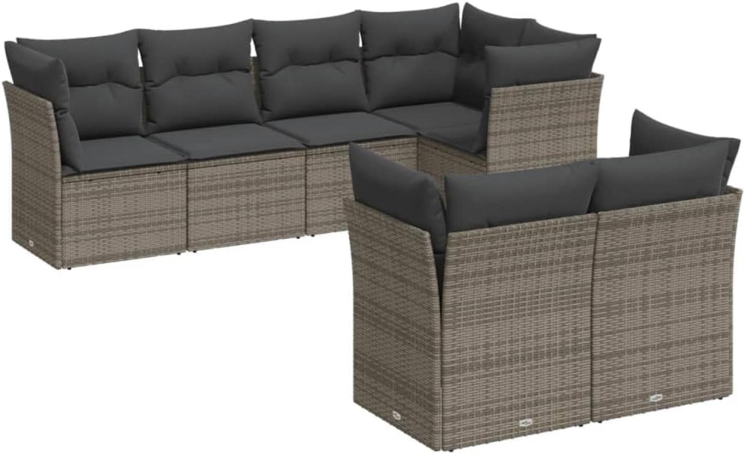 vidaXL 7-tlg. Garten-Sofagarnitur mit Kissen Grau Poly Rattan 3217900 Bild 1