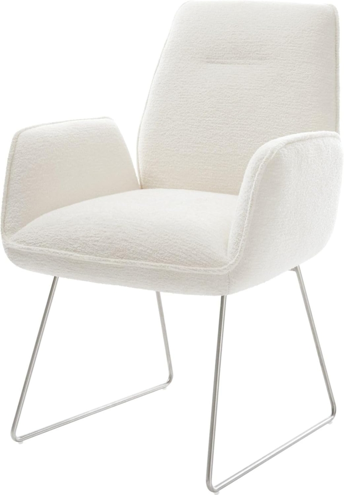 Esszimmerstuhl Zoa-Flex Bouclé Soft Beige Kufengestell Edelstahl Taschenfederkern Bild 1