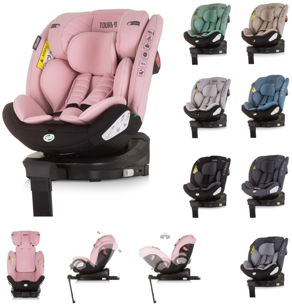 Chipolino Kindersitz Tourino i-Size (40-150cm) Isofix, höhenverstellbar, drehbar rosa Bild 1