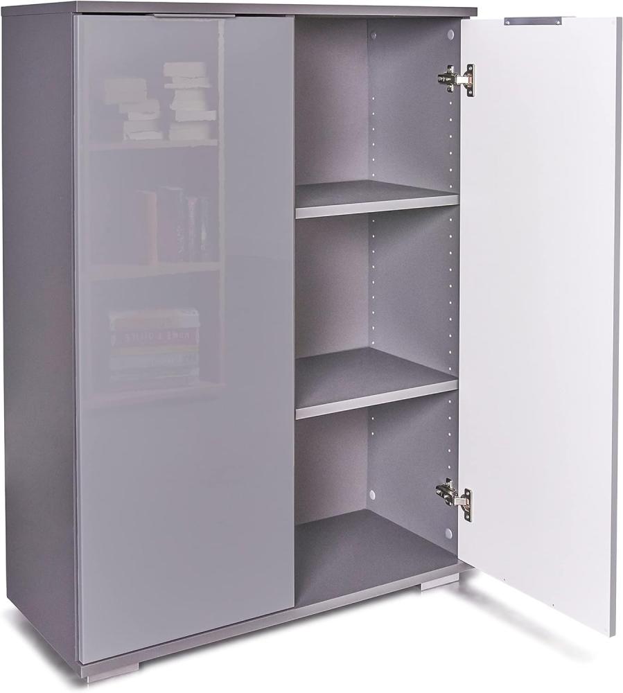 Aktenschrank Mehrzweckschrank Schrank B 80,2 cm x H 109,5 cm x T 35 cm Ordnerschrank Büroschrank Bücherschrank Büromöbel Klein Grau/Hochglanz Grau Bild 1