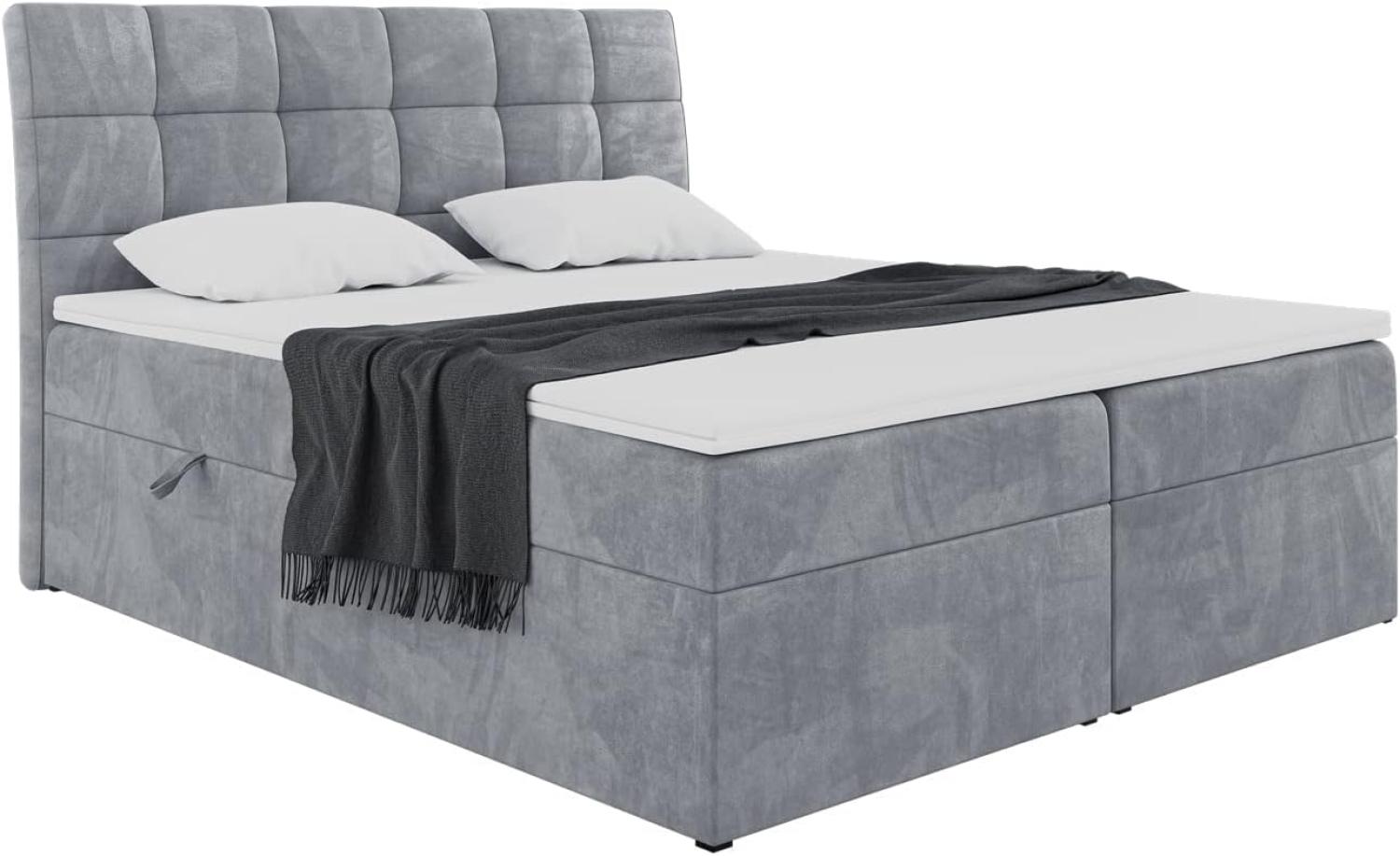 MEBLINI Boxspringbett DRAGO 180x200 cm mit Bettkasten - H4/Grau Samt Polsterbett - Doppelbett mit Topper & Taschenfederkern-Matratze Bild 1