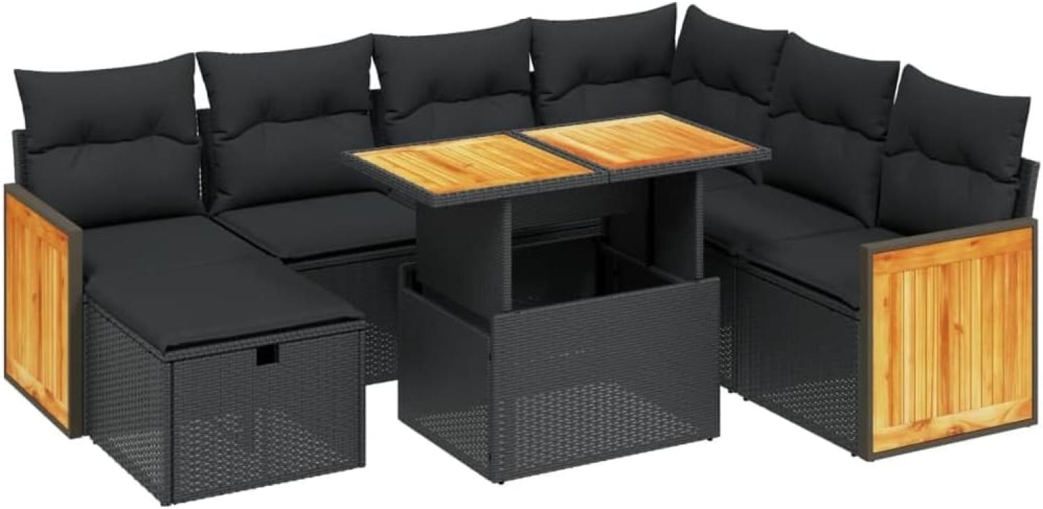 vidaXL 8-tlg. Garten-Sofagarnitur mit Kissen Schwarz Poly Rattan 3276261 Bild 1