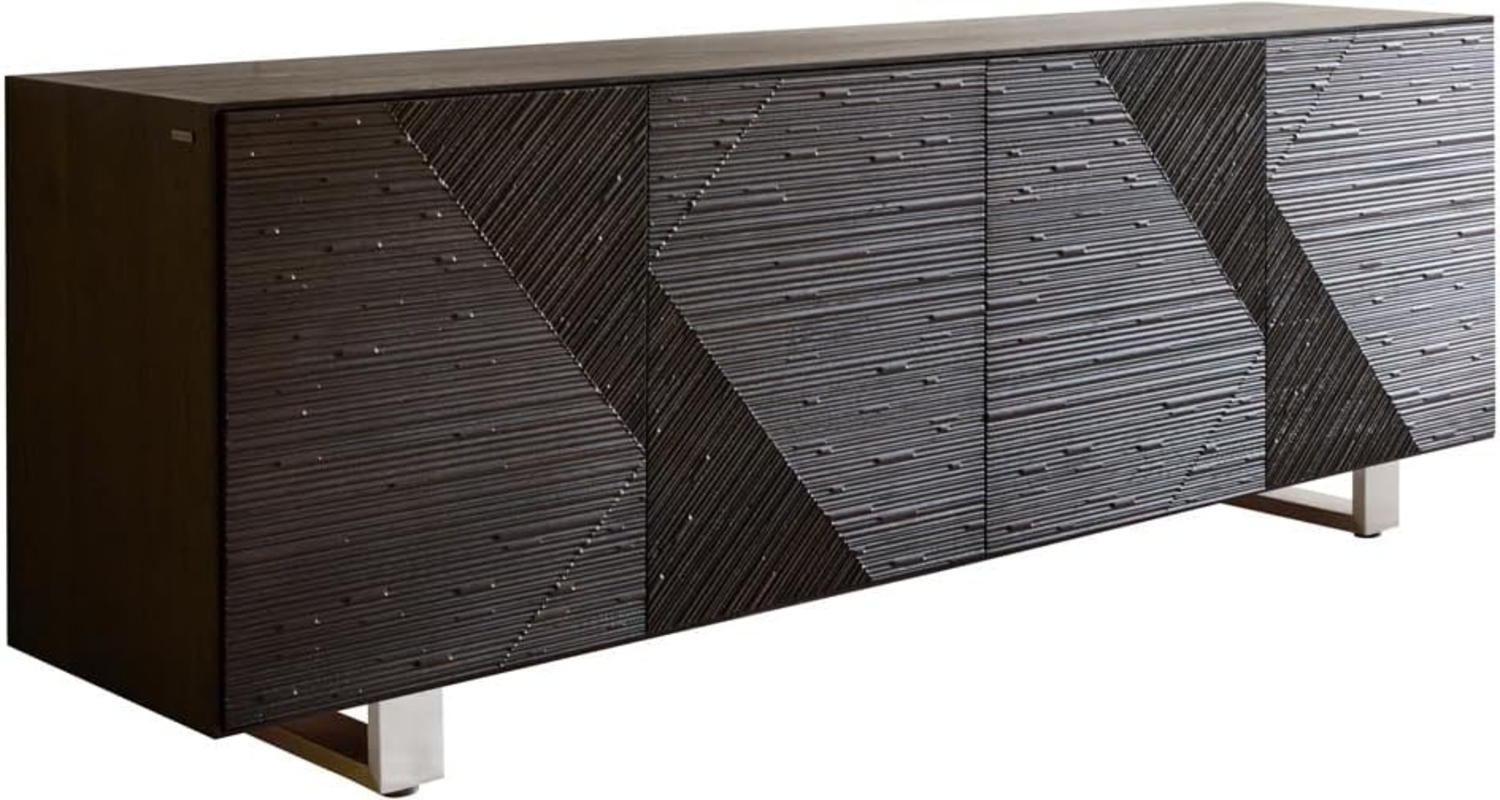 Sideboard Tereos 200 cm Esche Dunkelbraun 3D Effekt 4 Türen Kufe Edelstahl gebürstet Bild 1