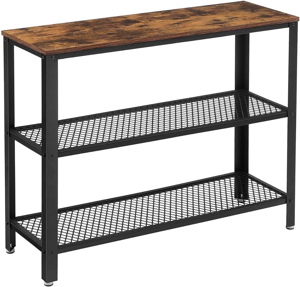 Vasagle Konsolentisch, Flurtisch mit 2 Gitterablagen, Beistelltisch, Sideboard, Wohnzimmer, Flur, 101,5 x 35 x 80 cm, schmal, Stahl, im Industrie-Design, Greige-schwarz LNT081B02 Bild 1