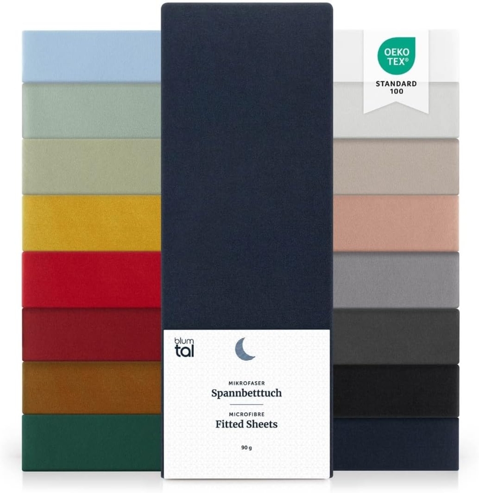 Blumtal® Spannbettlaken 80x200 2er Pack - Spannbettlaken Microfaser - Oekotex zertifiziertes Bettlaken 80x200 cm - Spannbettlaken 80x200 cm 2er Pack - Spannbettücher 80x200 - Dark Ocean Blue - Blau Bild 1