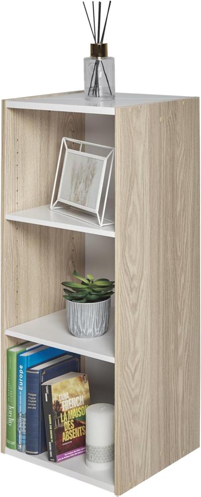 Marke Amazon– Movian, Aufbewahrungseinheit/Bücherregal/Akzentschrank aus Holz mit 3 Böden,Modular, Wohnzimmer, Schlafzimmer, Büro – Space Saving Shelf UB-9035 – Helle Eiche & Weiß Bild 1