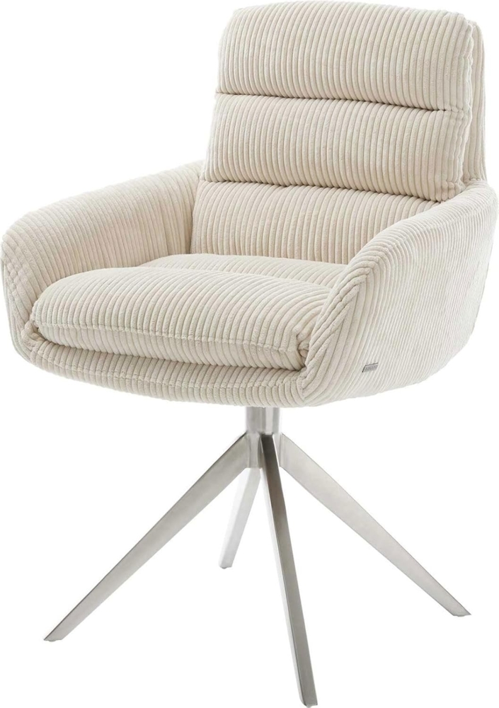 Esszimmerstuhl Abelia-Flex mit Armlehnen Cord Beige Kreuzgestell breit Edelstahl Bild 1