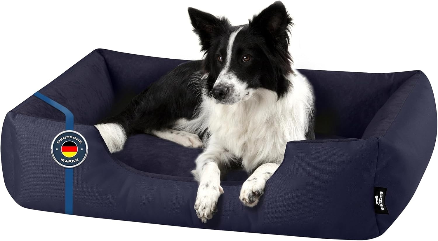 BedDog Hundebett ZARA, Hundekissen mit abziehbaren waschbaren Bezug, Hundekorb, Hundesofa, für kleine, große, mittel-große Hunde (L) ca. 80x65x18cm, NAVY-BLUE (dunkelblau) Bild 1