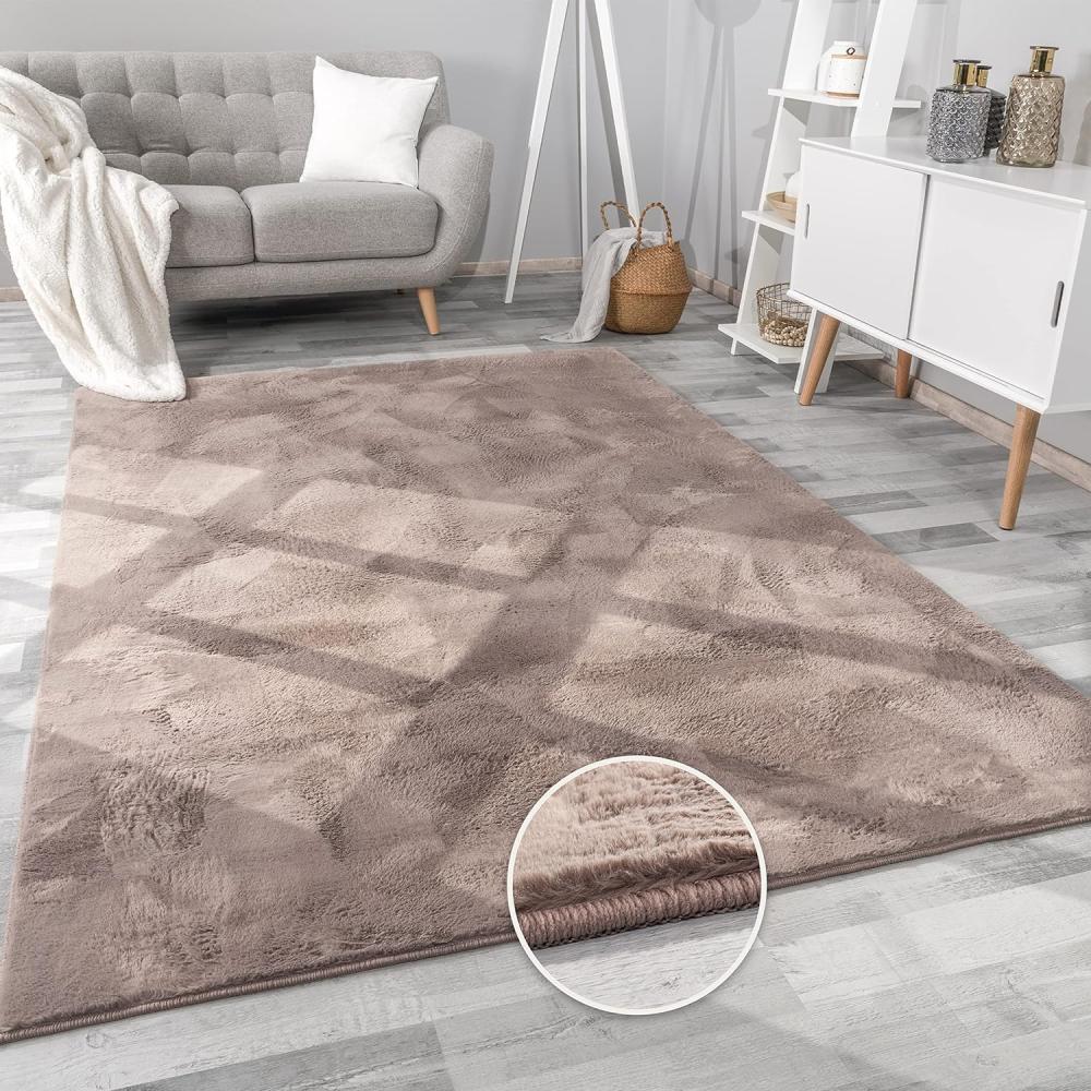 Paco Home Hochflor Teppich Wohnzimmer Flauschig Fellteppich Kunstfell Plüsch Shaggy Weich Fellimitat, Grösse:80x150 cm, Farbe:Taupe Bild 1