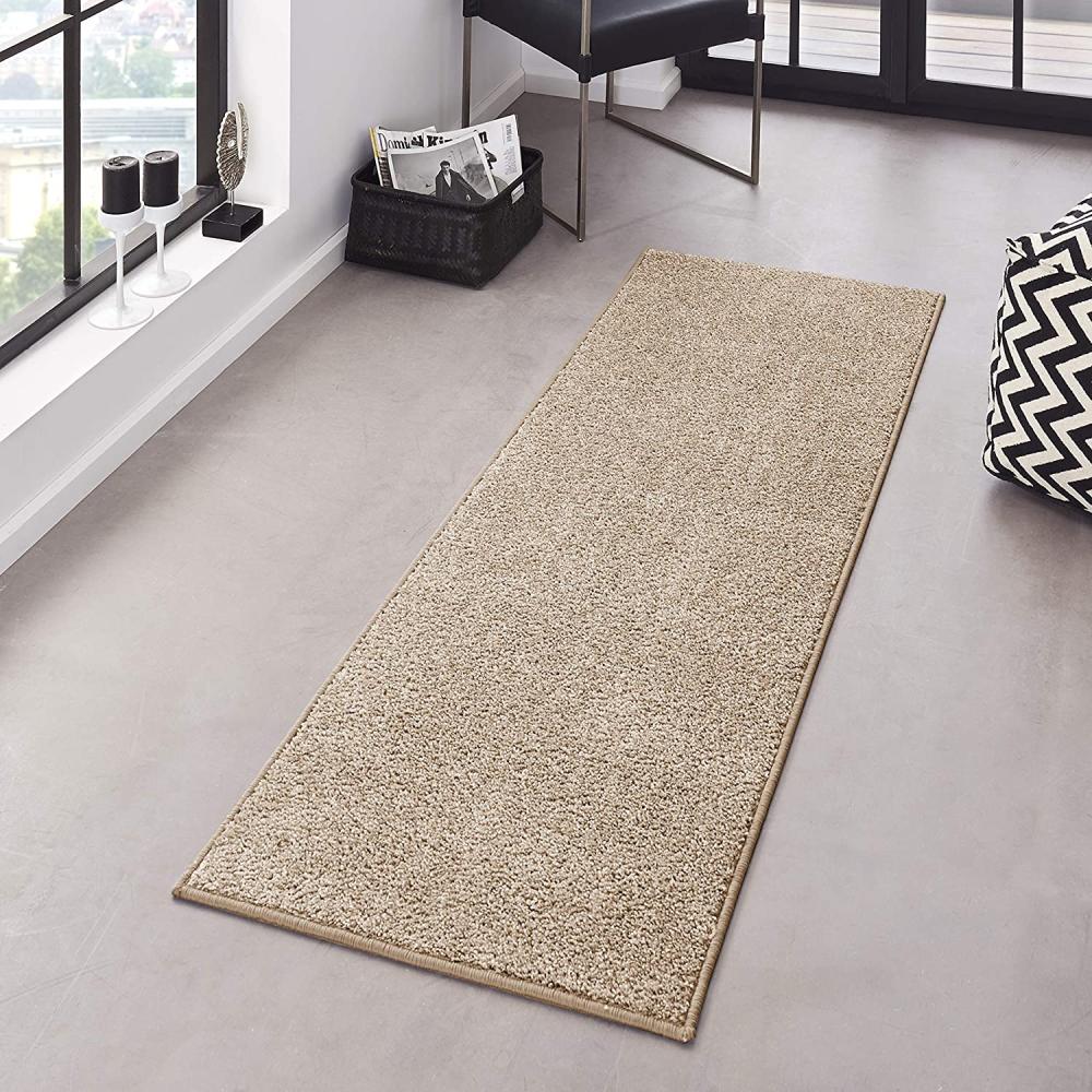 Kurzflor Teppich Pure Uni Taupe Creme - 80x200x1,3cm Bild 1