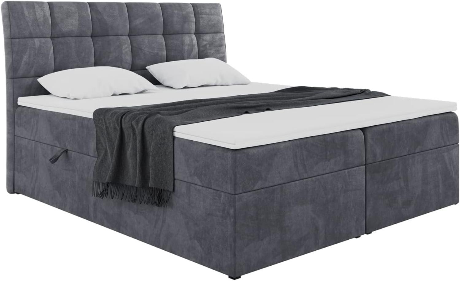 MEBLINI Boxspringbett DRAGO 160x200 cm mit Bettkasten - H4/Dunkelgrau Samt Polsterbett - Doppelbett mit Topper & Taschenfederkern-Matratze Bild 1