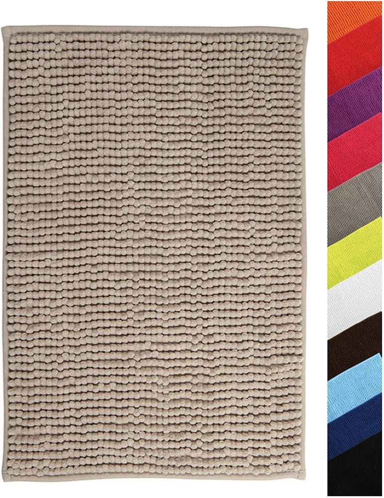 MSV Badteppich Badvorleger Duschvorleger Chenille Hochflor Badematte 60x90 cm – Taupe Bild 1