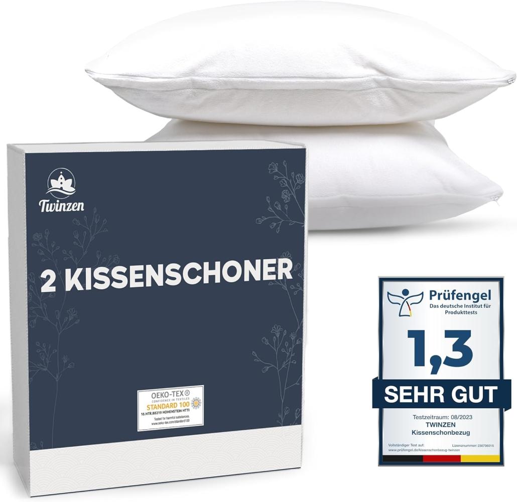 Kissenschoner 50x80 - 2er Set Wasserdichter Kissenbezug mit Reißverschluss - Oeko-Tex Zertifiziert - Twinzen-Technologie Kissenschutzbezug 50x80 cm Weiß Bild 1