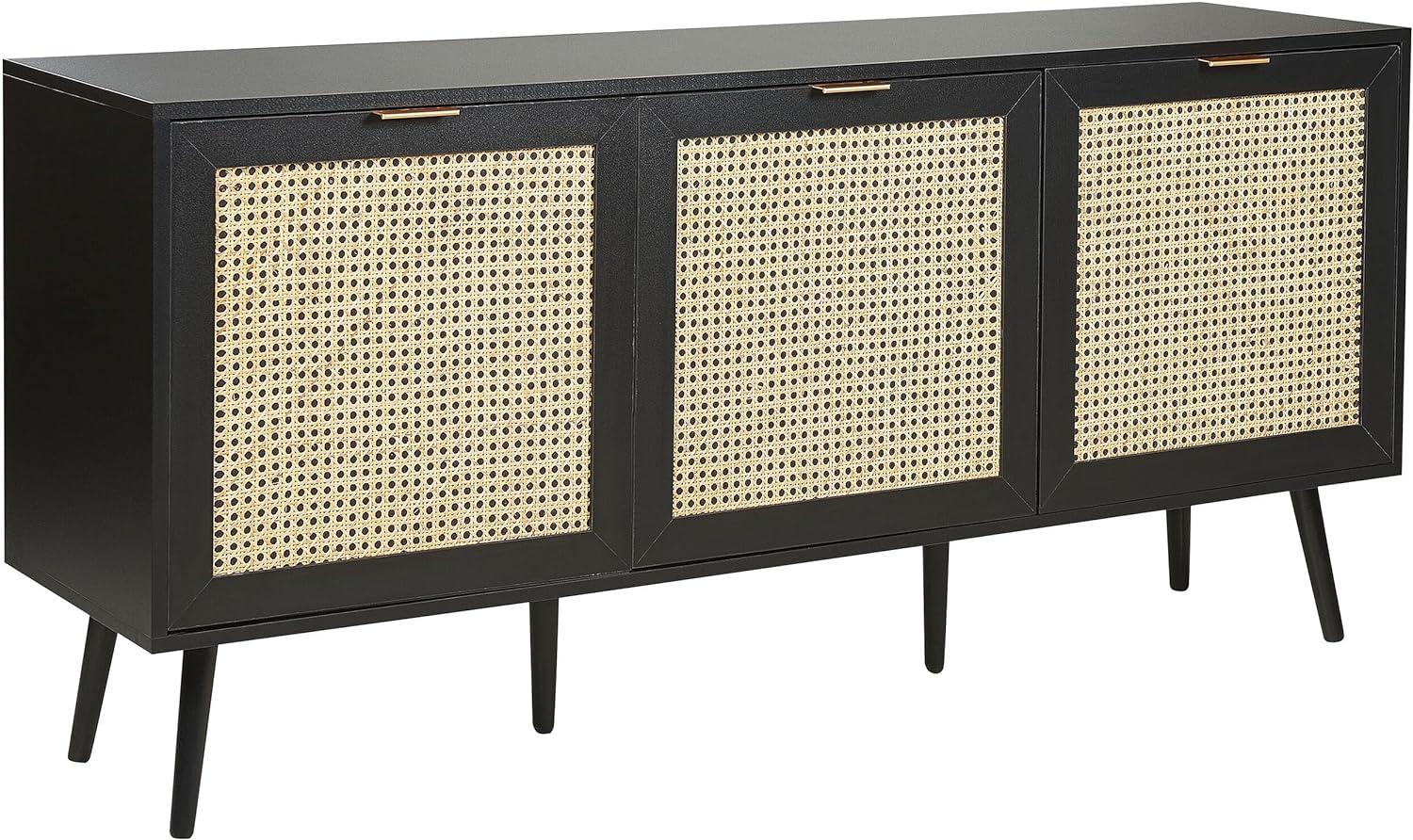 Sideboard Rattan schwarz beige 3 Türen 150 x 40 x 71 cm OPOCO Bild 1