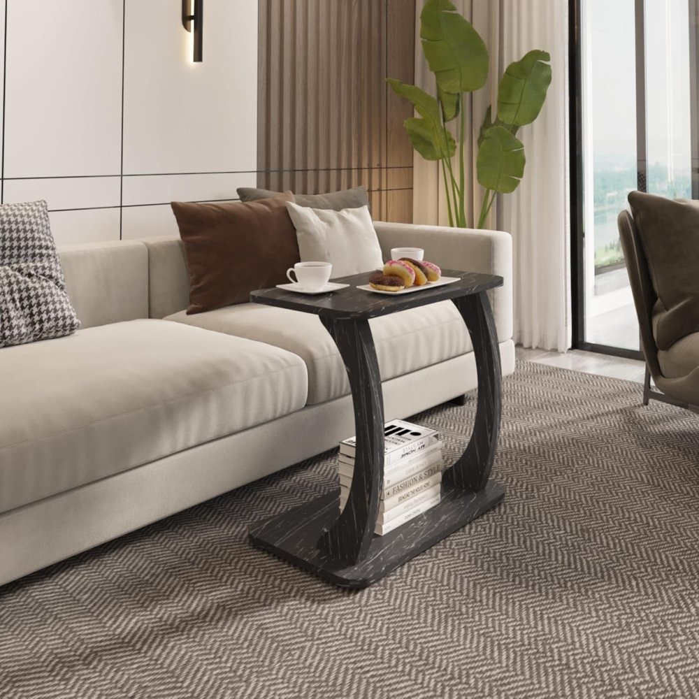 Beistelltisch Stattela C-förmig 59x35x56 cm Marmoroptik, schwarz [en. casa] Bild 1