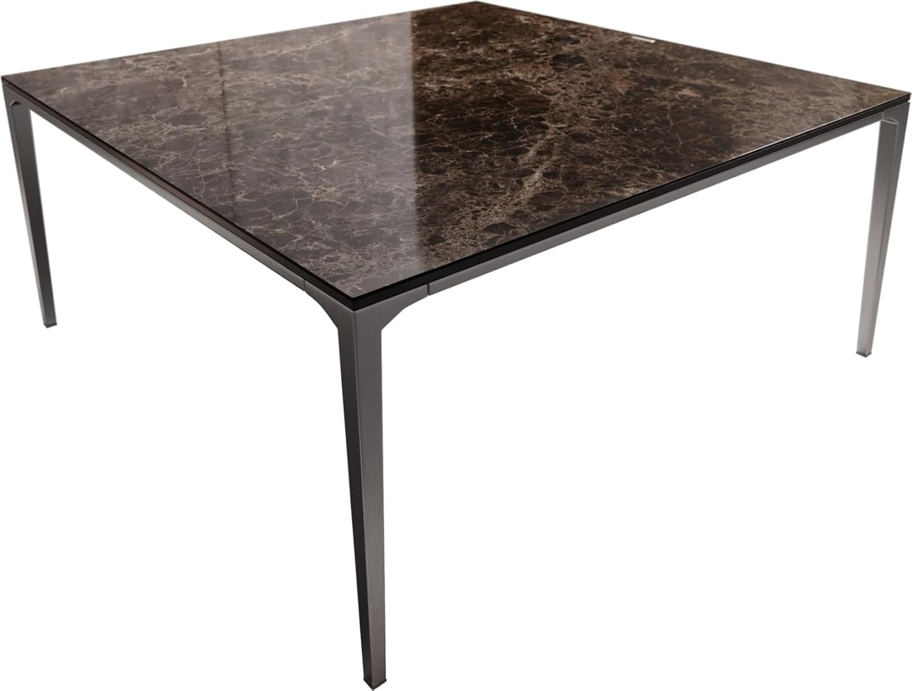 Couchtisch Levente 85x85 cm Keramik Laminam®Emperador Extra Lucidato Dunkelbraun Gestell Edelstahl Silber Bild 1