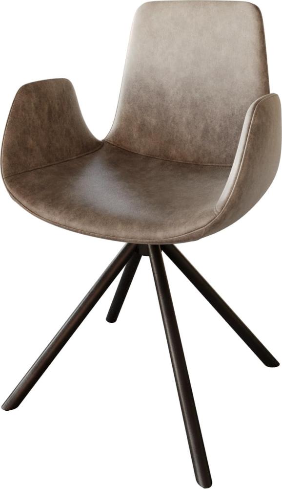 Drehstuhl Ilia-Flex mit Armlehnen Taupe Vintage Kreuzgestell rund Schwarz 180° drehbar Bild 1