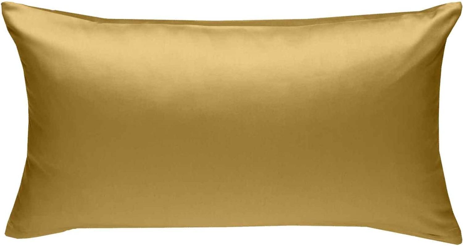 Bettwaesche-mit-Stil Mako-Satin / Baumwollsatin Bettwäsche uni / einfarbig gold Kissenbezug 40x80 cm Bild 1