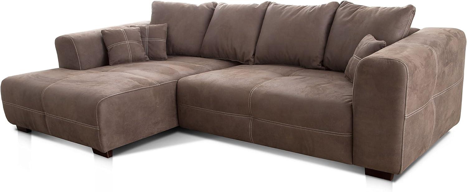 Cavadore Ecksofa Mavericco / XXL Eckcouch Inkl. Rückenkissen und Zierkissen / Longchair links / Industrial Style / 285 x 69 x 170 (BxHxT) / Mikrofaser Hellbraun Bild 1