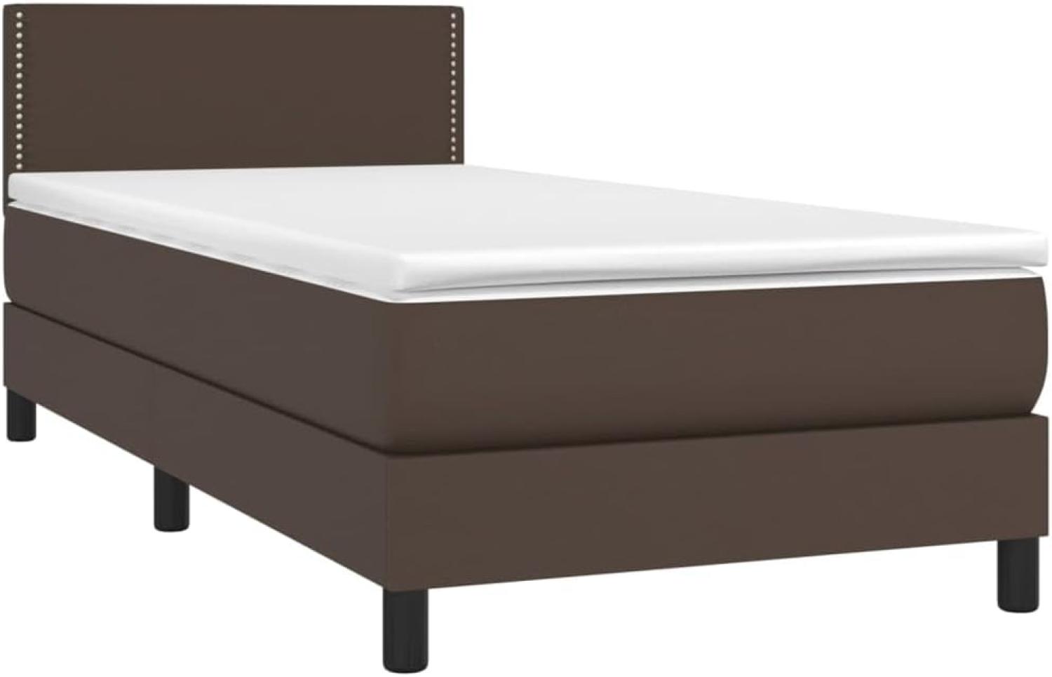 vidaXL Boxspringbett mit Matratze & LED Kunstleder Braun 90x200 cm, Härtegrad: H2 [3134144] Bild 1