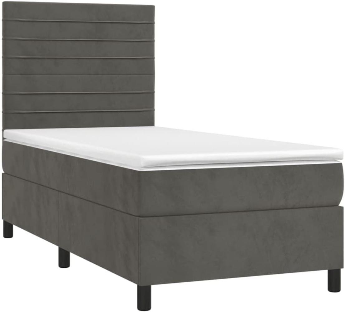 vidaXL Boxspringbett mit Matratze Dunkelgrau 80x200 cm Samt, Härtegrad: H2 [3143050] Bild 1