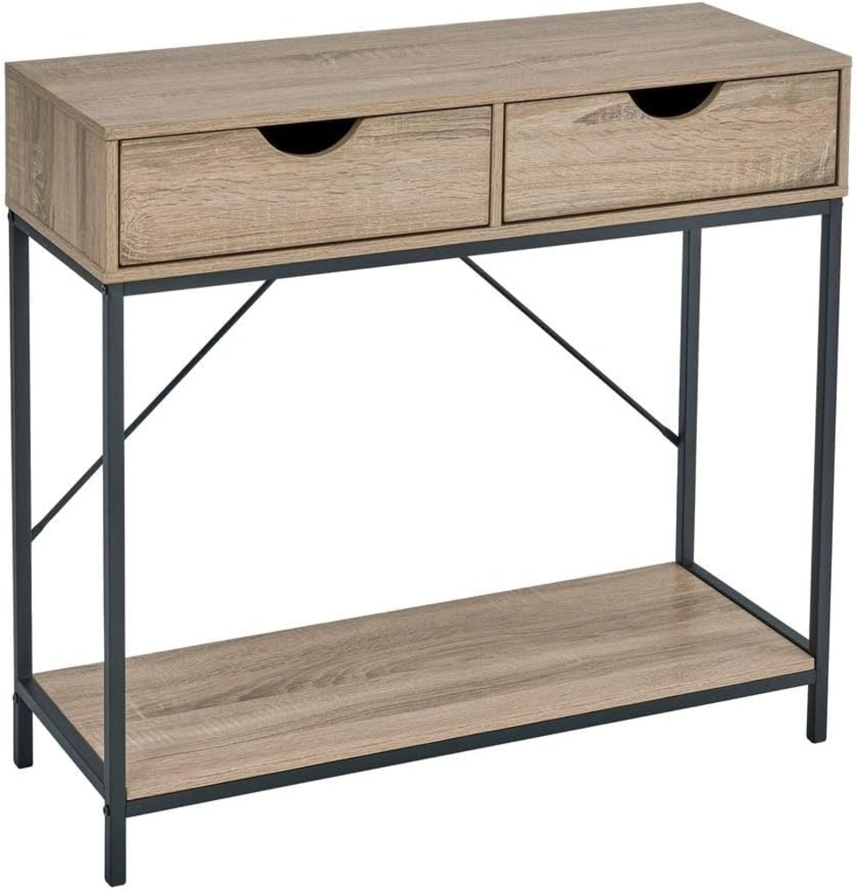 Konsole mit 2 Schubladen und 1 Einlegeboden aus PB und Metall in Natur und Schwarz Bild 1