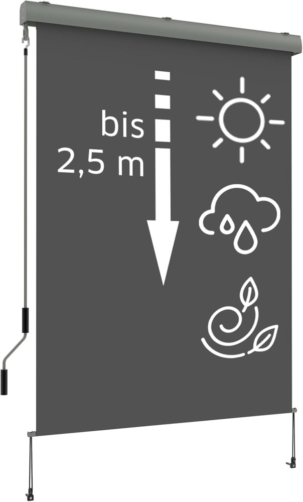 NOOR Senkrechtmarkise EXKLUSIV Vertikalmarkise außen 150x250 cm anthrazit - blickdichter Senkrechtrollo Balkonrollo - Sichtschutz Windschutz für Balkon Terrasse - Markise inkl. Befestigung & Kurbel Bild 1