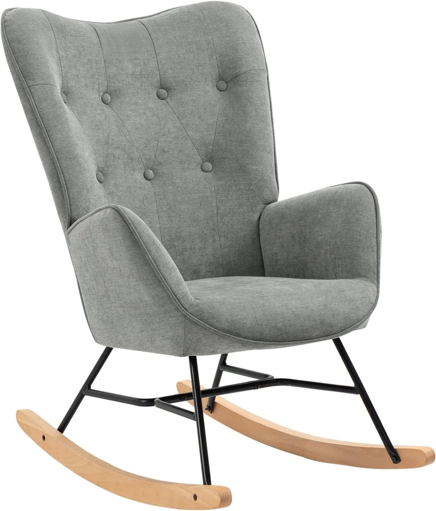 MEUBLE COSY Schaukelstuhl Sessel Schaukelsessel Stillstuhl Schwingstuhl mit Armlehnen Gepolsterter Sitzfläche für Wohnzimmer Schlafzimmer, Balkon, Stoff und Holzkufen, Bis 120 kg Belastbar, Grau Bild 1