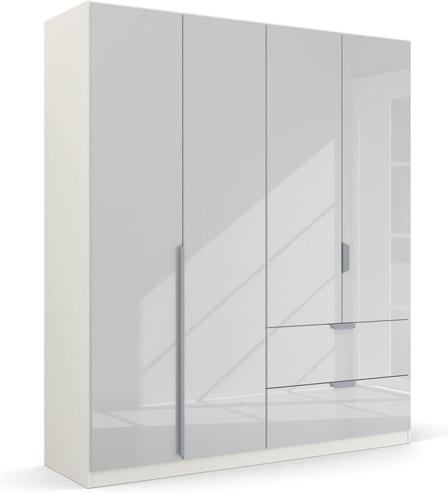 Kleiderschrank Drehtürenschrank Modern | 4-türig | mit Schubkästen | glasweiß / alpinweiß | 181x210 Bild 1