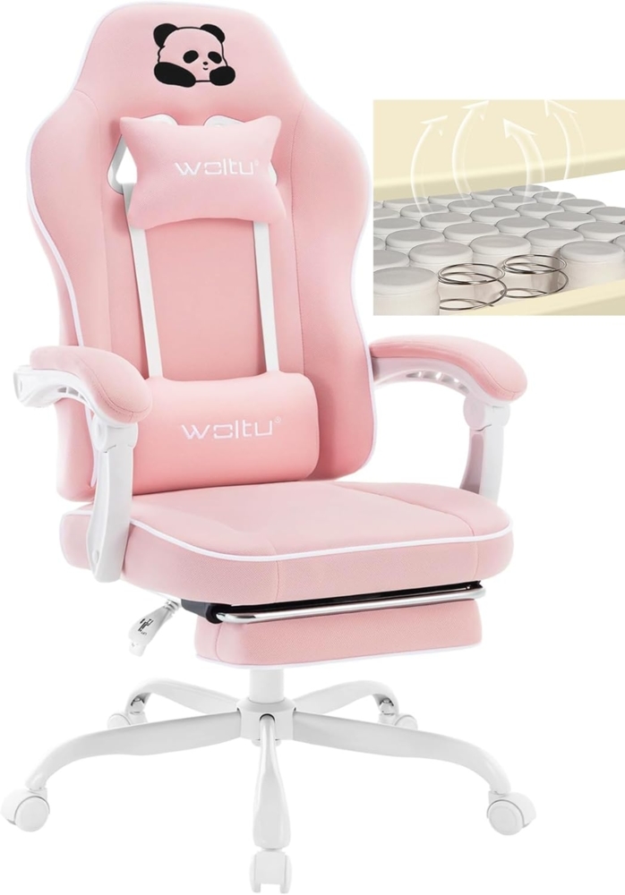 WOLTU Gaming Stuhl mit Taschenfederkissen, Gaming Sessel 150 kg Belastbarkeit, ergonomischer Drehstuhl, Gamer Stuhl mit Kopfkissen, Lendenkissen, Fußstütze, Netzstoff, Rosa, GS16rs Bild 1