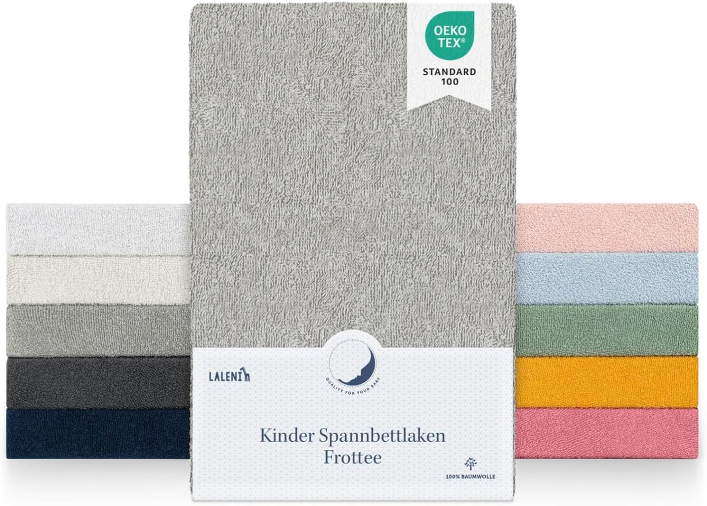 Laleni 2er Set Frottee Spannbettlaken 40x90cm - Oeko-TEX Zertifiziertes Bettlaken, Faltenfreie Spannbetttücher für Kinderbett, Babybett und Moses Körbchen Moonlight Grey - Grau Bild 1