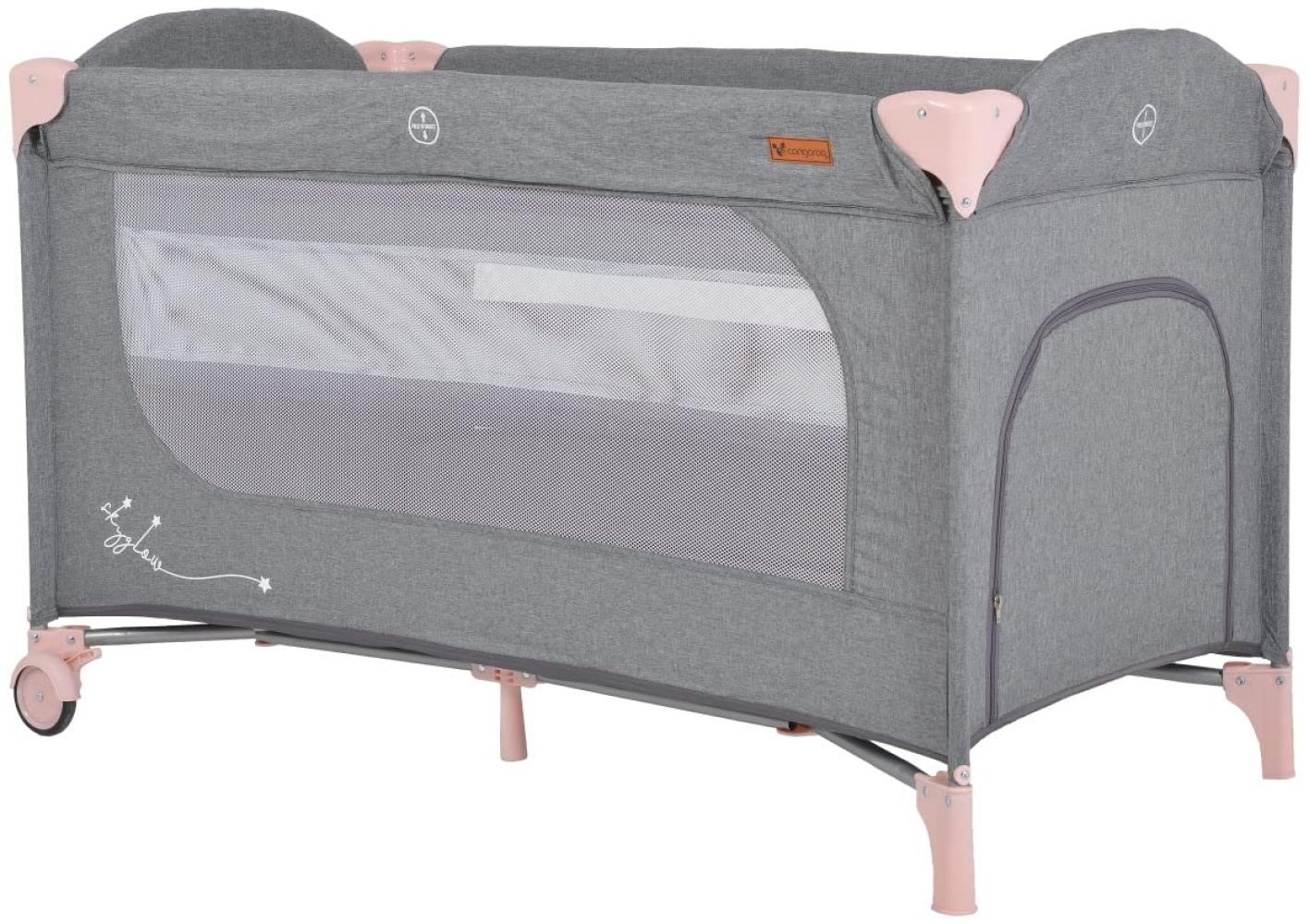 Cangaroo Reisebett Skyglow 2 Ebenen Räder Matratze Seiteneingang Tasche Bremsen rosa Bild 1