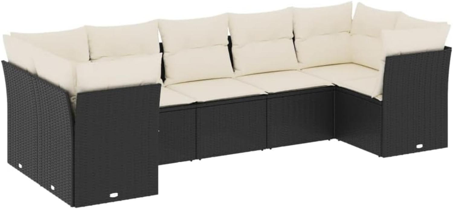 vidaXL 7-tlg. Garten-Sofagarnitur mit Kissen Schwarz Poly Rattan Bild 1