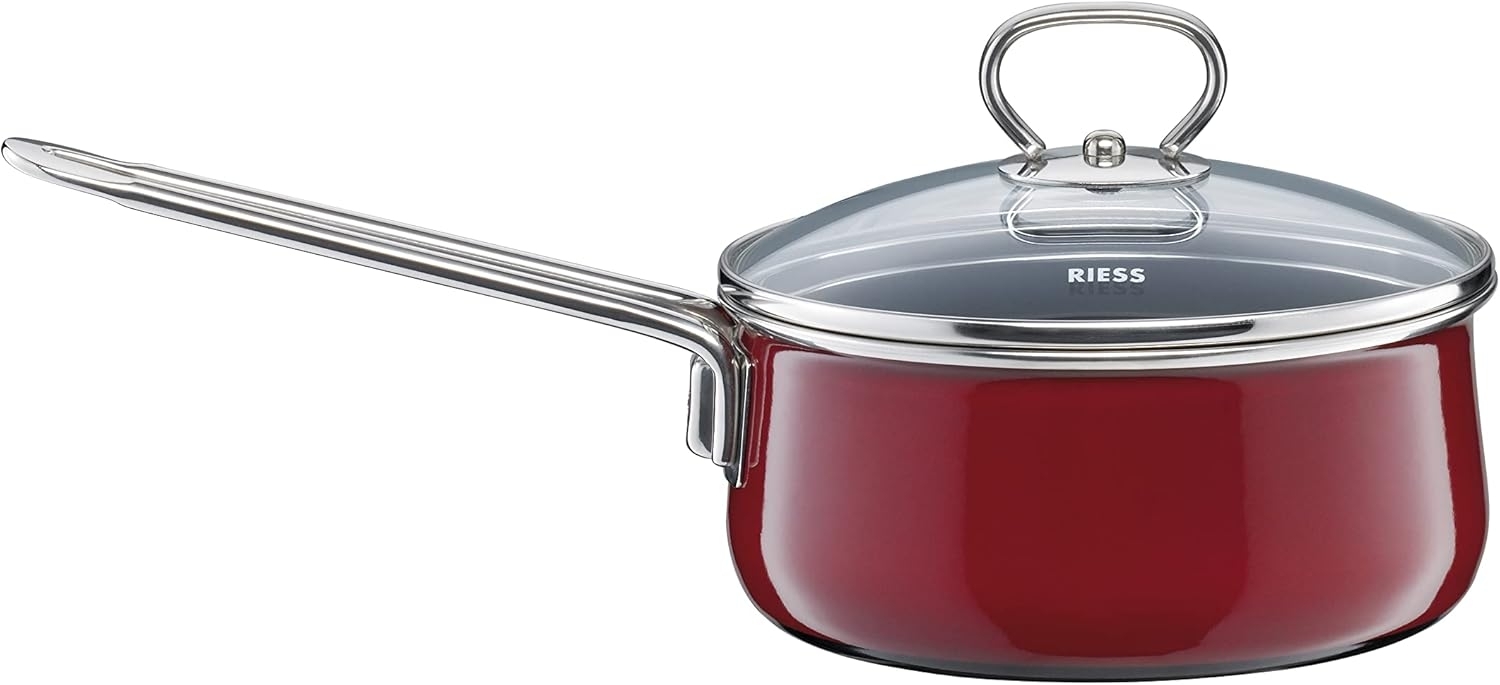 Riess rosso Pfanne 1 L burgunderroter Emailletopf mit Deckel Bild 1