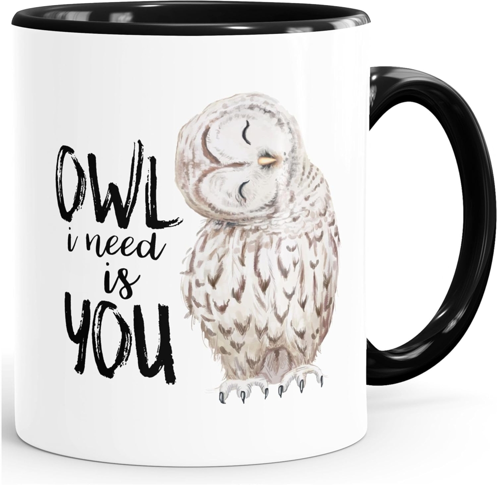 MoonWorks Tasse ''Kaffee-Tasse Eule Owl I need is you Liebe Spruch Geschenk Valentinstag Weihnachten Ehe Partnerschaft MoonWorks'' Bild 1