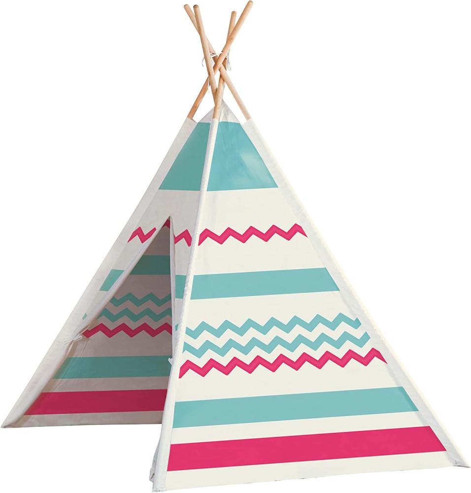 John 77204 Tipi Spielzelt, Weiß/Pink/Türkis/Natur Bild 1