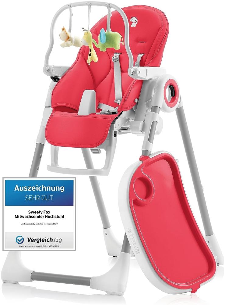 Sweety Fox Hochstuhl Baby mit Liegefunktion - Verstehllbar und Klappbar , Kinderstuhl mit Sicherheitsgurt - Mitwachsender Kinderhochstuhl 6 Monaten bis 3 Jahren, max. 15 kg - Rot Bild 1