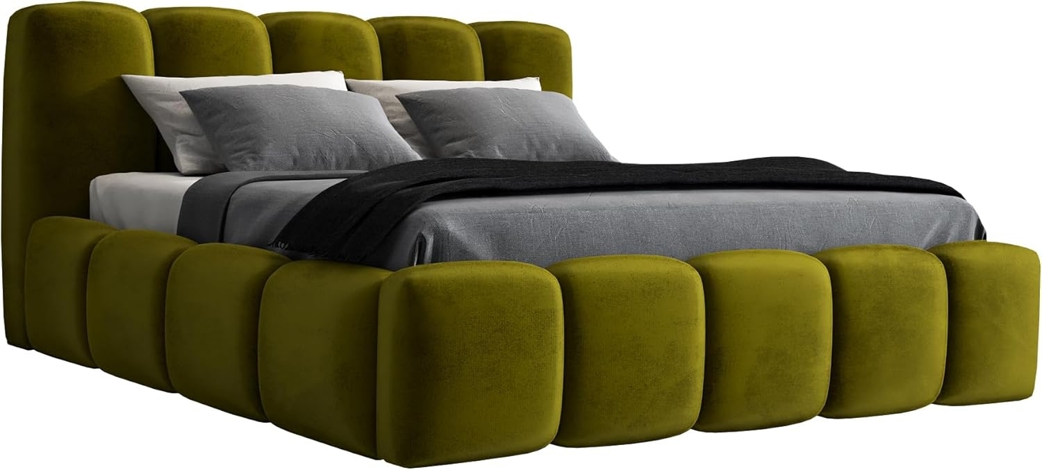 A&J MöbelLand 'Sonic' Polsterbett, Polyester, Olive, 160 x 200, mit Matratze, mit Lattenrost, mit Bettkasten Bild 1
