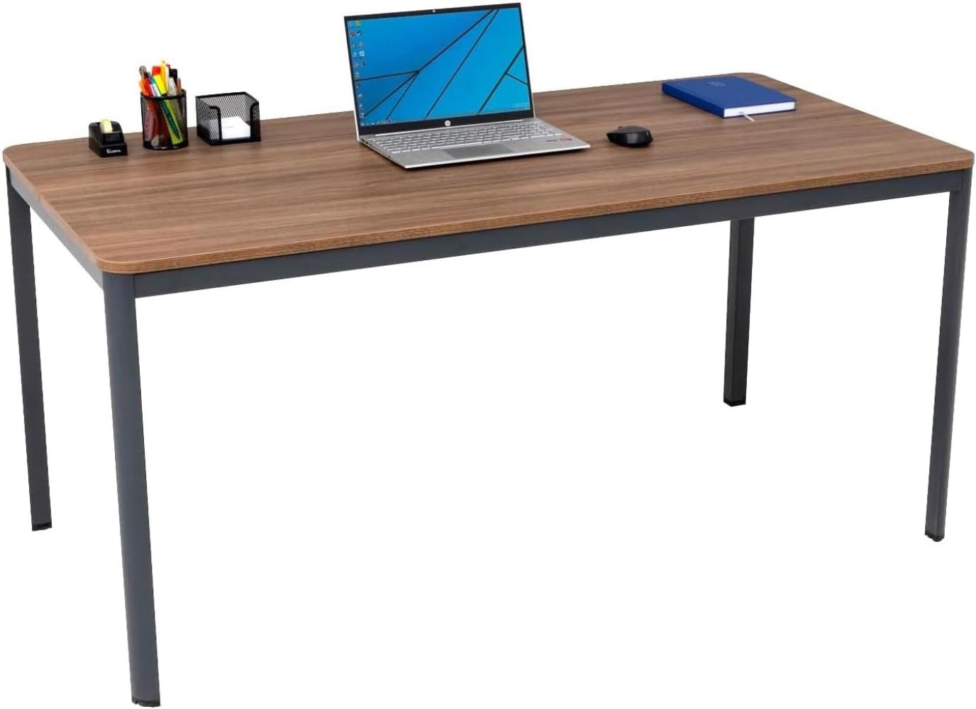 furni24 Schreibtisch D-Profil Nova 200x80x75cm, Nussbaum, Einfache Montage, Arbeitstisch, Bürotisch, Küchentisch, Esstisch, Druckertisch Büro-Möbel Computertisch Gaming-Tisch Mehrzwecktisch Bild 1